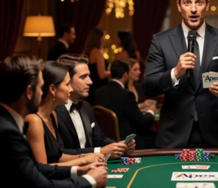 Profesjonalny prowadzący animujący gości przy eleganckim stole eventowym